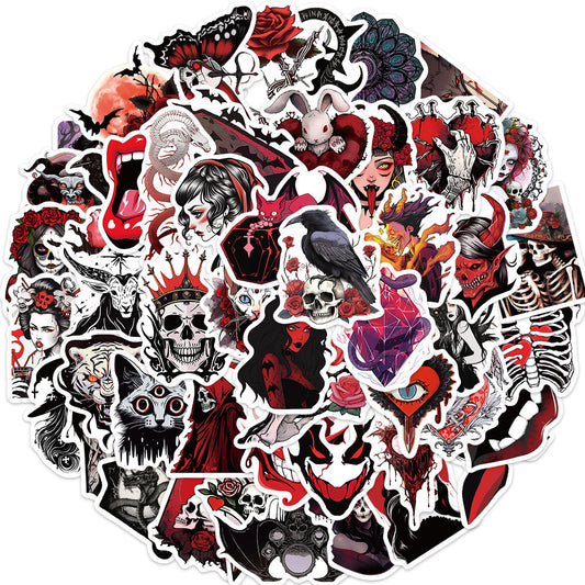 50PCS New Horror Skull Girl Graffiti Stickers Exquisite, Fashionable, Creative DIY Journal Decorations Suitable for Skateboards, Water Bottles, Helmets, Stationery Boxes, and Desktops