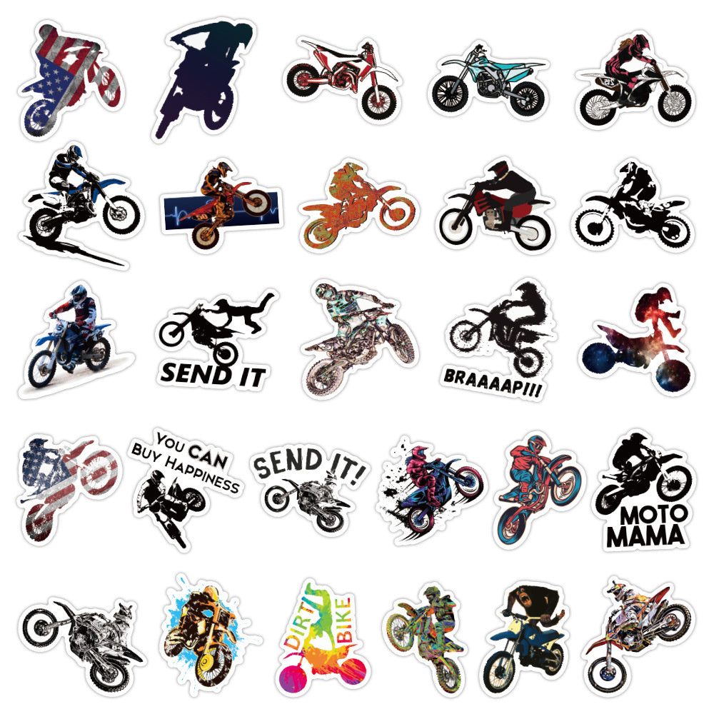 50PCS Dirt Bike Doodle Stickers, Cool Cartoon Motorcycle Decals for Off-Road Adventure and Muddy Vibes