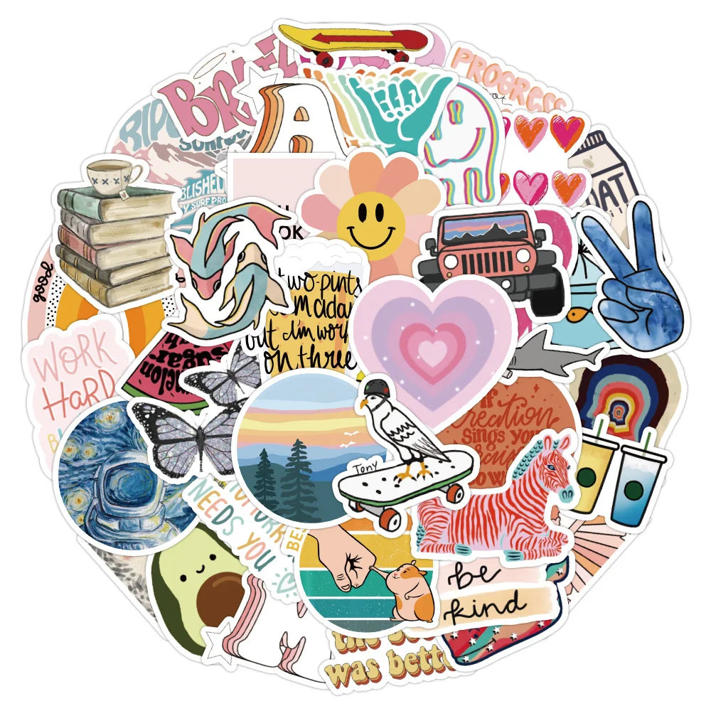 50PCS   CartoonSmall Fresh Graffiti Waterproof Sticker Personalized Creative Decoration Skateboard Cup Guitar