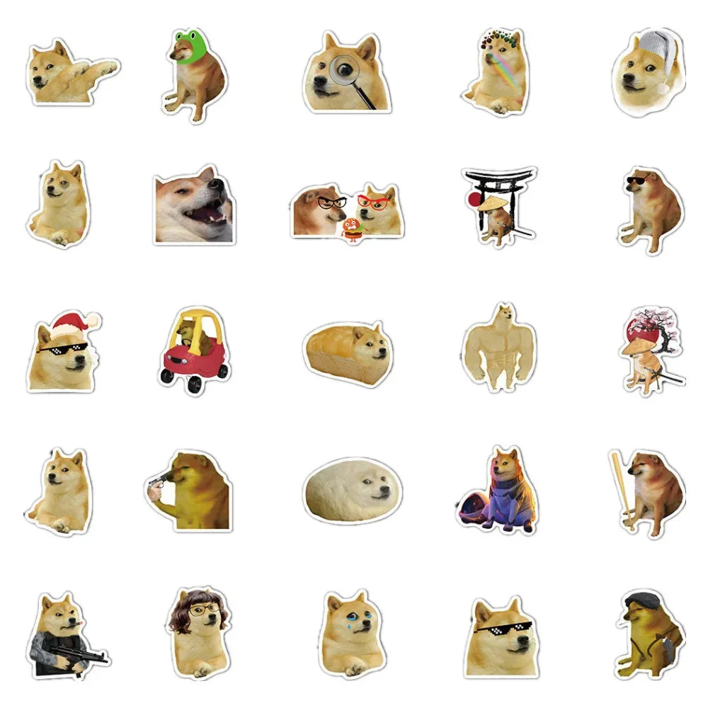 50PCS Funny Doge Meme Series Stickers for Luggage Laptop IPad Journal Guitar Phone Case Waterproof Stickers