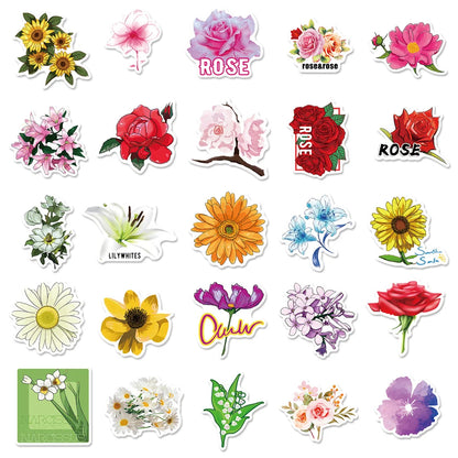 50PCS Flower series plant flower stickers, toys, luggage, laptops, ipads, skateboards, guitars, cups, mobile phone decorative sticker toys
