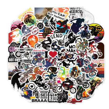 50PCS Dirt Bike Doodle Stickers, Cool Cartoon Motorcycle Decals for Off-Road Adventure and Muddy Vibes
