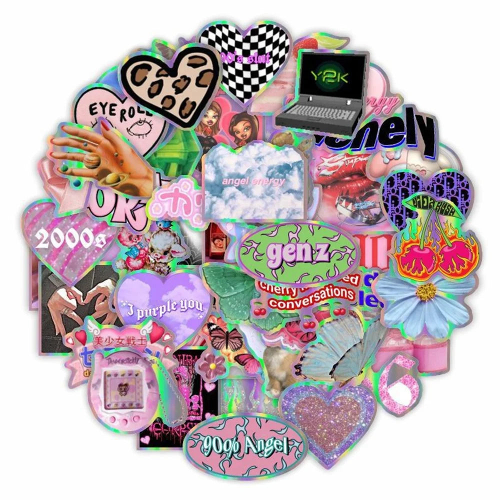 50PCS Retro Laser Girly Cool Graffiti Decal Stickers DIY Mobile Phone Case Luggage Laptop Kawaii Stickers