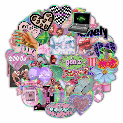 50PCS Retro Laser Girly Cool Graffiti Decal Stickers DIY Mobile Phone Case Luggage Laptop Kawaii Stickers