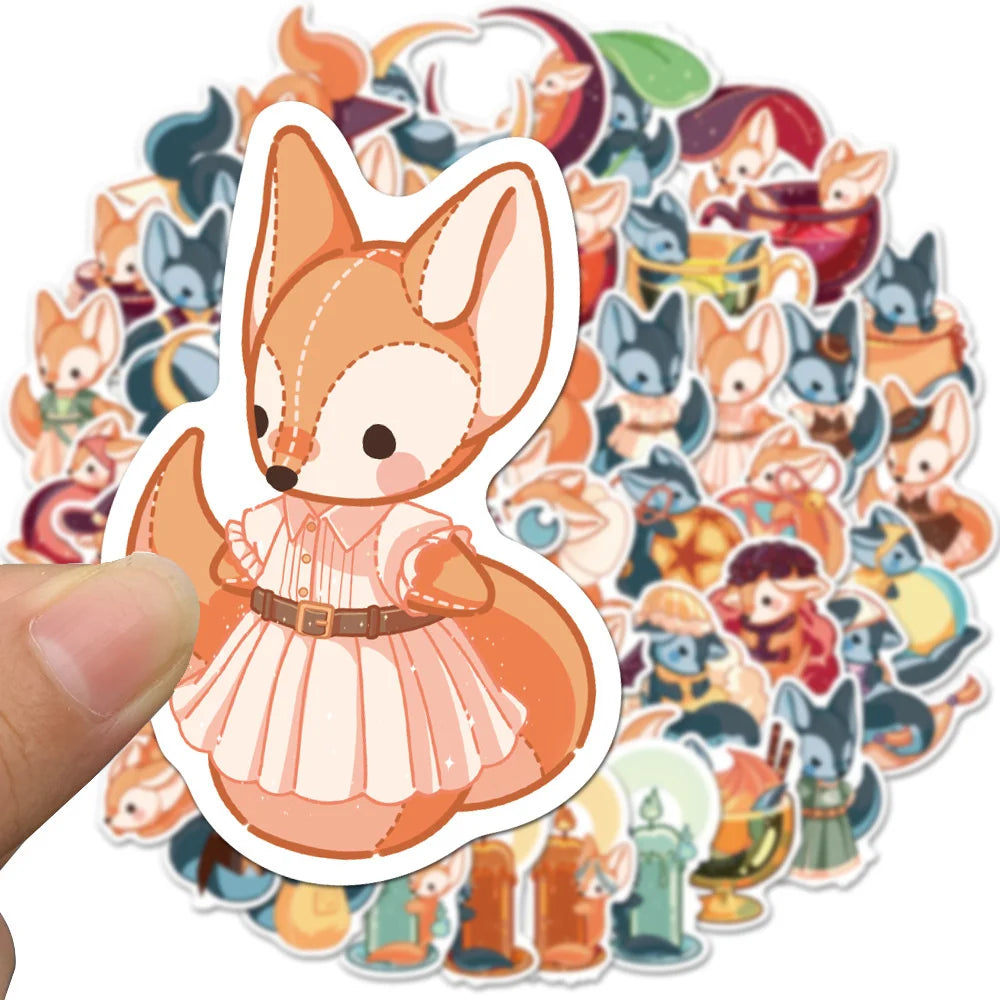 50PCS Cartoon Fox Waterproof Sticker Trunk Water Cup Mobile Phone Cute Children's Reward Refrigerator Skateboard