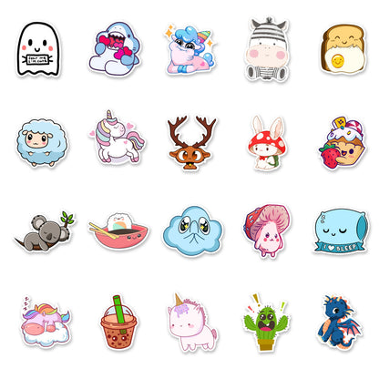 50PCS Cute Animal Doodle Stickers, Assorted Cartoon Creature Vinyl Decals for Laptop, Journal, Water Bottle