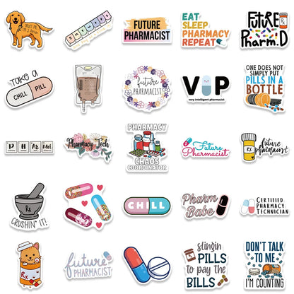 50PCS Cartoon Pharmacist Sticker Personalized Decoration Luggage Compartment Notebook Guitar Water Cup Waterproof