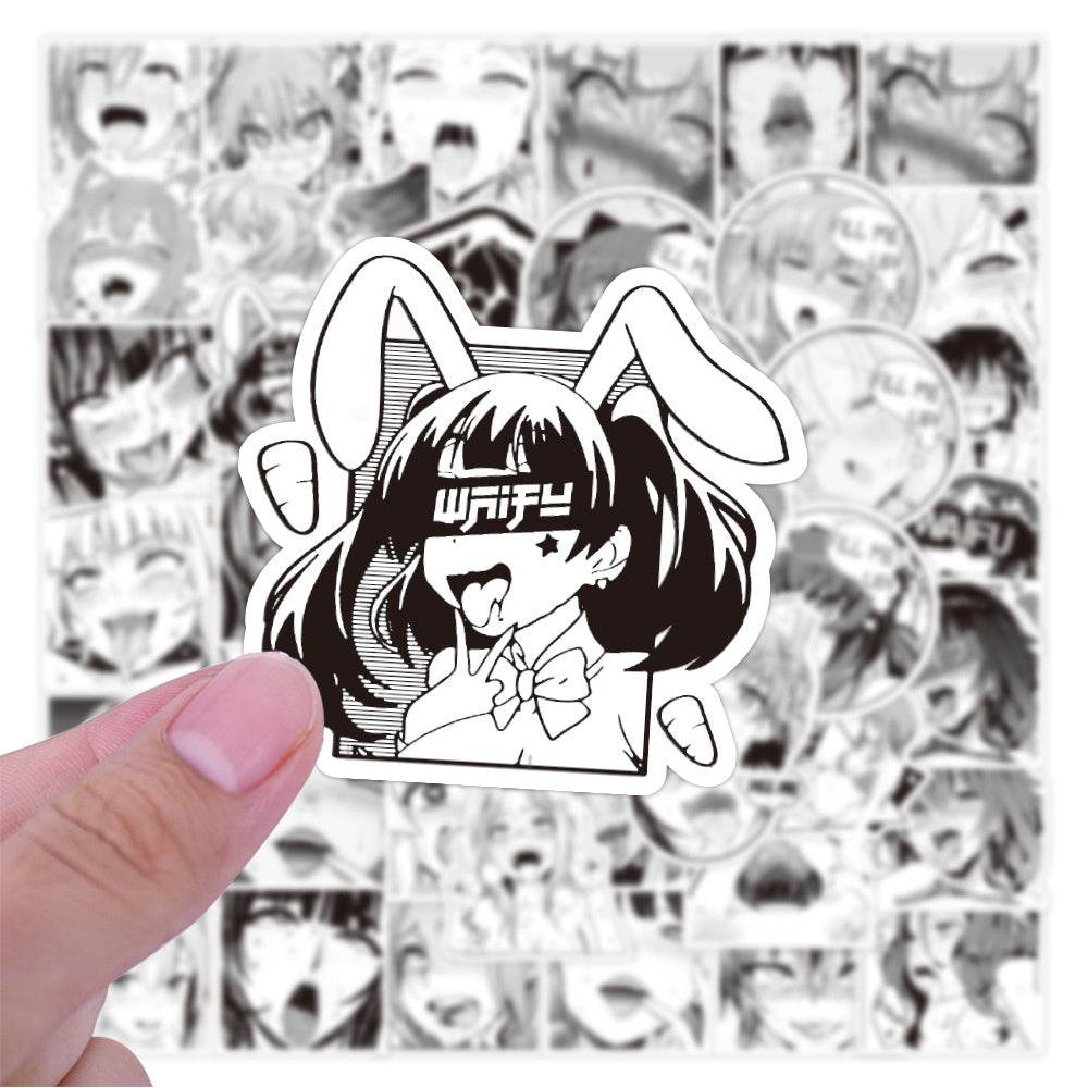 50PCS Black and White Bunny Girl Stickers - Retro Cartoon Decals for Laptops, Water Bottles, Journals & Vintage Theme Gifts