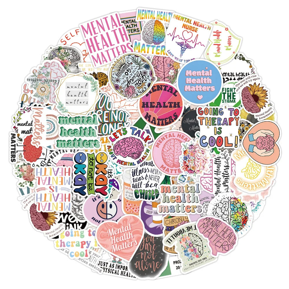 100PCS Mental Health Small Fresh Graffiti Stickers Personalized Fashion Creative DIY Trend Exquisite Decorative Stickers Water Cups Guitar Helmets Skateboards Popular Decals Toys
