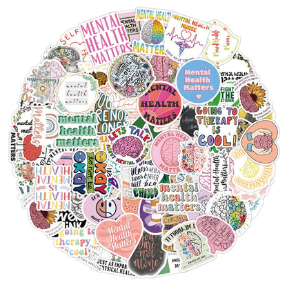 100PCS Mental Health Small Fresh Graffiti Stickers Personalized Fashion Creative DIY Trend Exquisite Decorative Stickers Water Cups Guitar Helmets Skateboards Popular Decals Toys