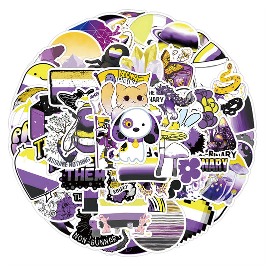 50PCS Non-Binary Pride Stickers, Colorful Cartoon Doodles for Celebrating Identity Spectrums and Being Yourself