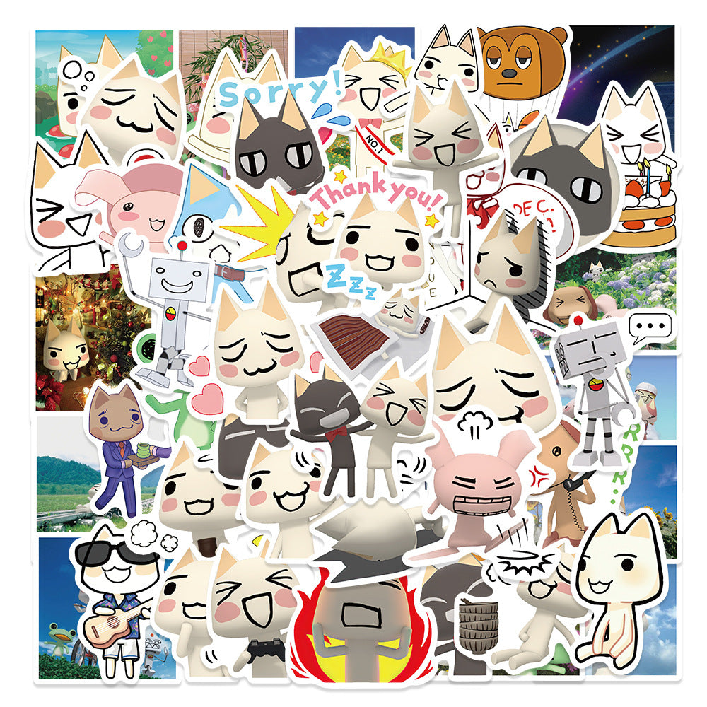 50PCS Cute Cat Doodle Stickers, Cartoon Kitten Vinyl Decals for Laptop, Journal, Water Bottle