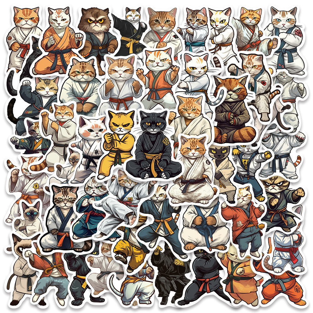50PCS Samurai Cat Doodle Stickers, Cute Warrior Kitty Cartoon Decals for Kawaii Lovers and Japanese Culture Fans