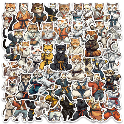 50PCS Samurai Cat Doodle Stickers, Cute Warrior Kitty Cartoon Decals for Kawaii Lovers and Japanese Culture Fans