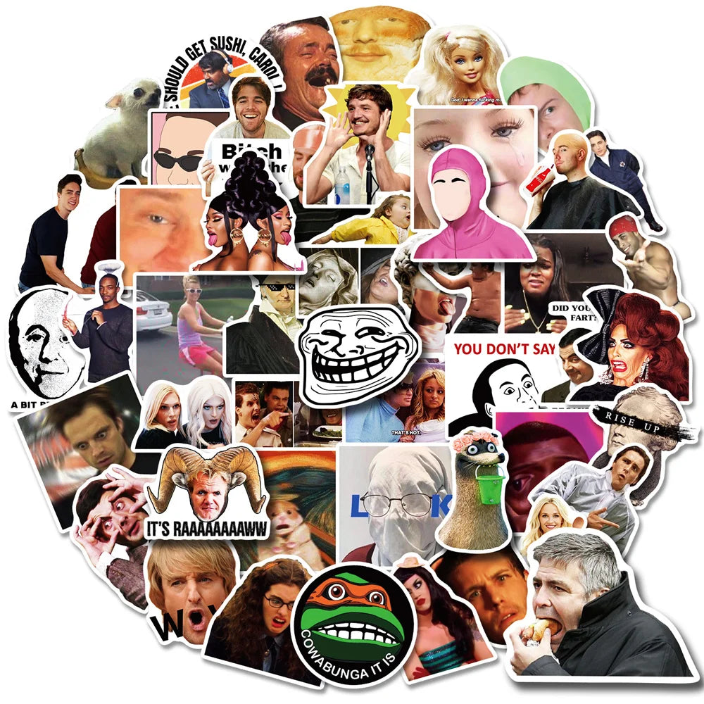 50PCS Spoof Character Expression Pack Sticker Smiling Face Computer Cartoon Cute Skateboard Refrigerator WaterCup