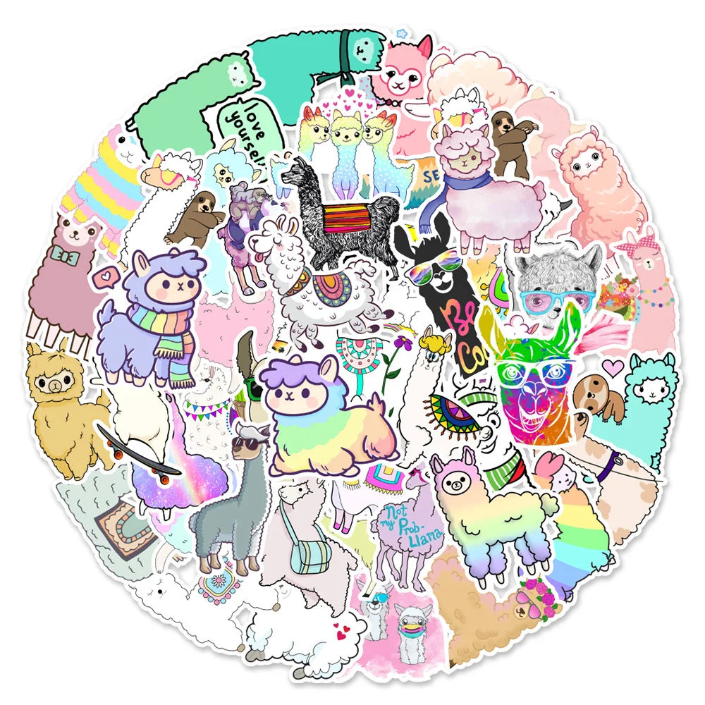 50PCS Cute Cartoon Animal Alpaca  Notebook Suitcase Water Cup Graffiti Decoration Sticker PersonalizedSkateboard