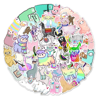 50PCS Cute Cartoon Animal Alpaca  Notebook Suitcase Water Cup Graffiti Decoration Sticker PersonalizedSkateboard