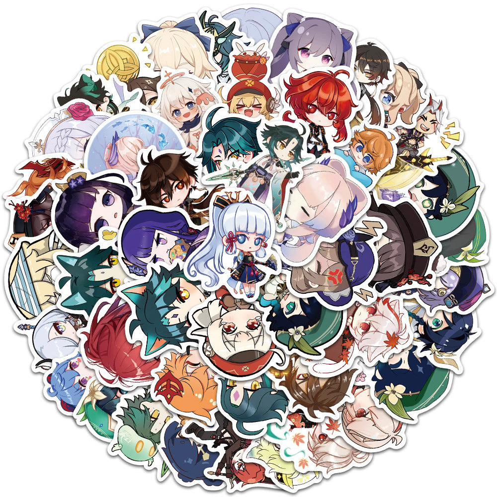 50PCS Cartoon Genshin Impact Character Doodle Stickers Perfect for laptops, luggage, water bottles, helmets, skateboards, pencil cases Exquisite creative decorative decals