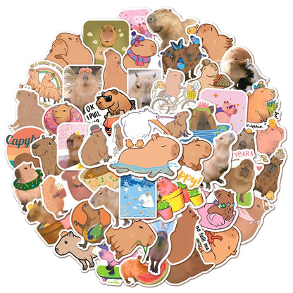 50PCS Cool Popular Stickers Pack Skateboard Guitar Decoration DIY Laptop Animation Cartoon Cute Capybara Graffiti