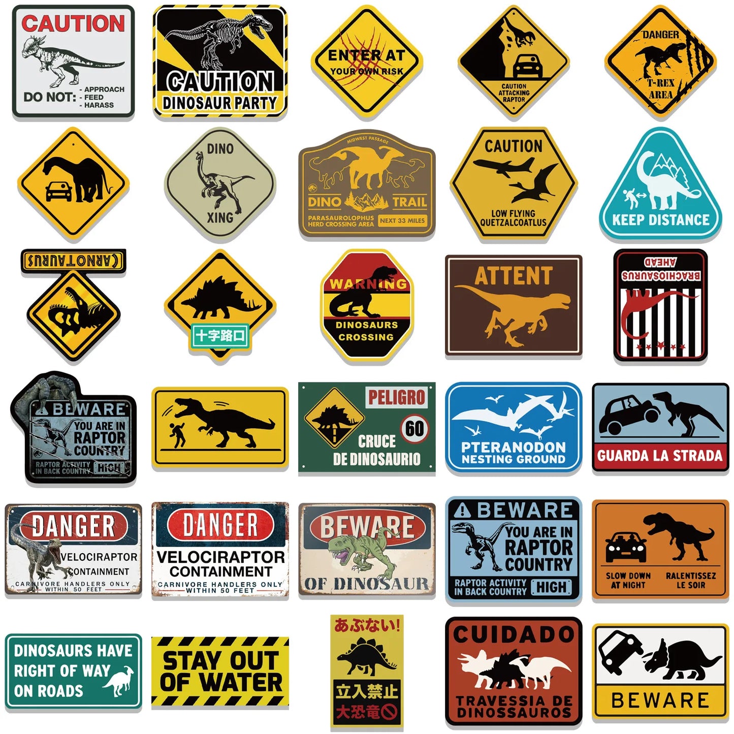 60PCS Cartoon Jurassic Dinosaur World Graffiti Warning Stickers Personalized Fashion Creative DIY Exquisite Decorative Stickers Laptop Luggage Skateboard Helmet Guitar Popular Decals Toys