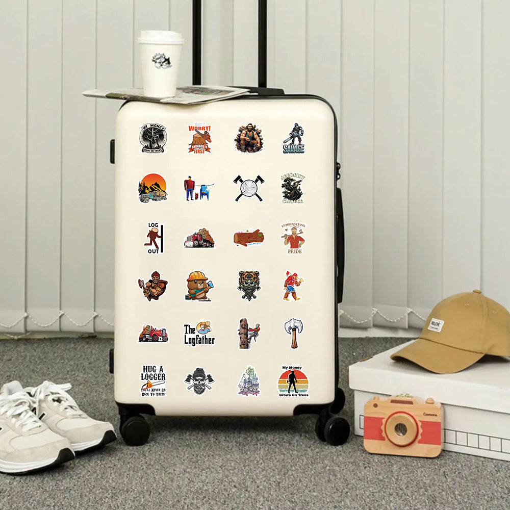 50PCS Lumberjack Doodle Stickers, Cartoon Woodsman & Flannel Decals for a Rugged, Outdoorsy Vibe
