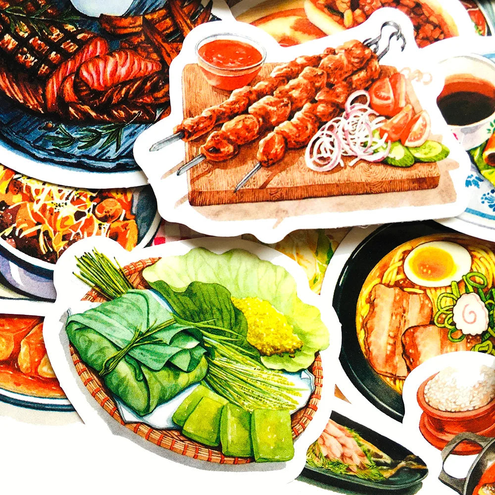 47PCS Cute Cartoon Food Doodle Stickers Personalized DIY Exquisite Stickers IPad Luggage Notebook Guitar Computer Helmet Decorative Decals Toys