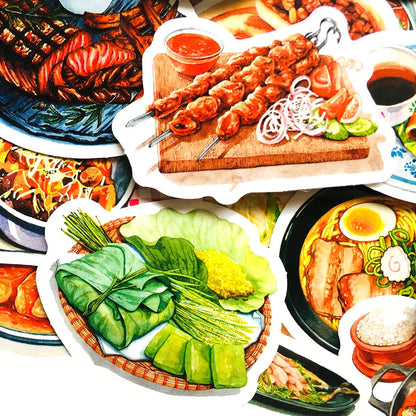47PCS Cute Cartoon Food Doodle Stickers Personalized DIY Exquisite Stickers IPad Luggage Notebook Guitar Computer Helmet Decorative Decals Toys