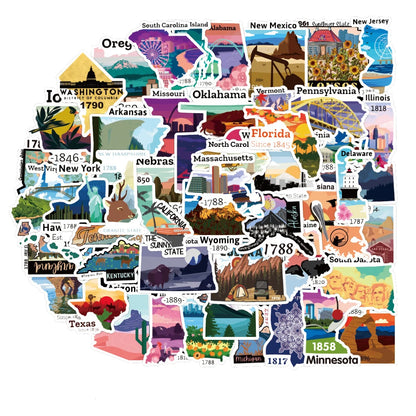 50PCS US State Map Sign Cartoon Graffiti Sticker Cup Laptop Luggage Children Toys Waterproof Exquisite Stickers