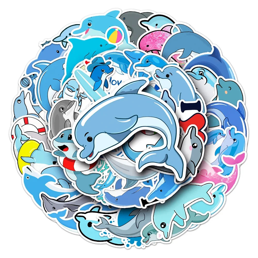 50PCS Cute Dolphin Cartoon Sticker Toy Luggage Laptop iPad Skateboard Phone DIY Water Cup Guitar Fridge Sticker