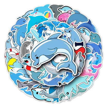 50PCS Cute Dolphin Cartoon Sticker Toy Luggage Laptop iPad Skateboard Phone DIY Water Cup Guitar Fridge Sticker