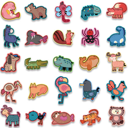 50PCS Cartoon Cute Animal Doodle Stickers Exquisite, Fashionable, Creative DIY Journal Decorations Suitable for Skateboards, Guitars, Laptops, Helmets, and Stationery Boxes