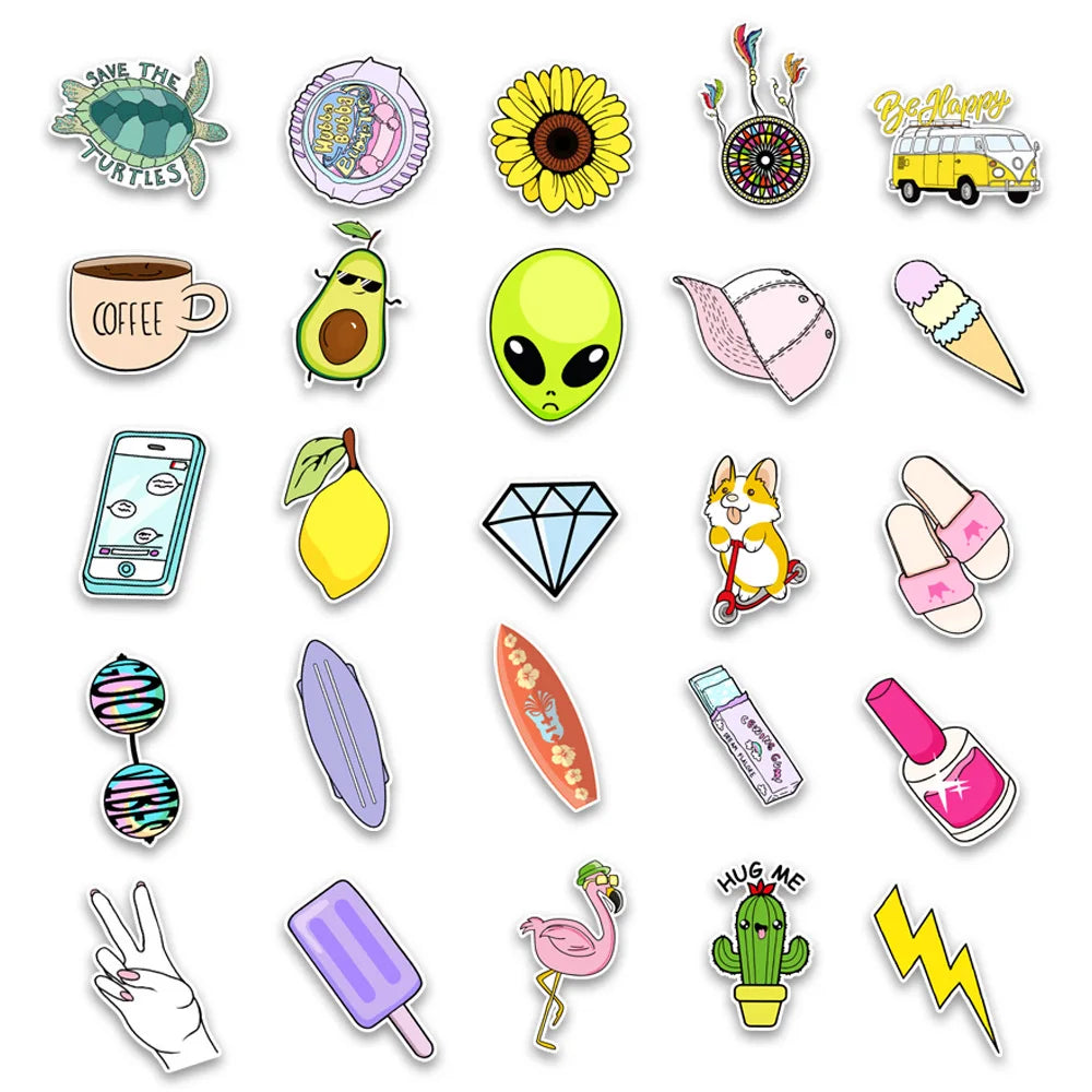49PCS  Small Fresh Style Graffiti Stickers Personalized Creative Trend DIY Decorative Stickers Water Cup Suitcase Computer Car Skateboard Fashion Exquisite Popular Decals Toys