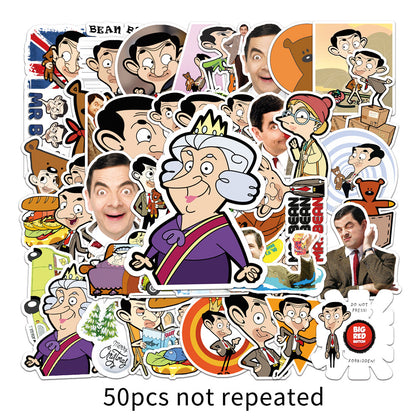 50PCS Mr. Bean Cartoon Doodle Stickers Exquisite, Fashionable, Creative DIY Decorative Decals Perfect for Notebooks, Skateboards, Bags, Phone Cases, Helmets, Guitars, and Stationery Boxes