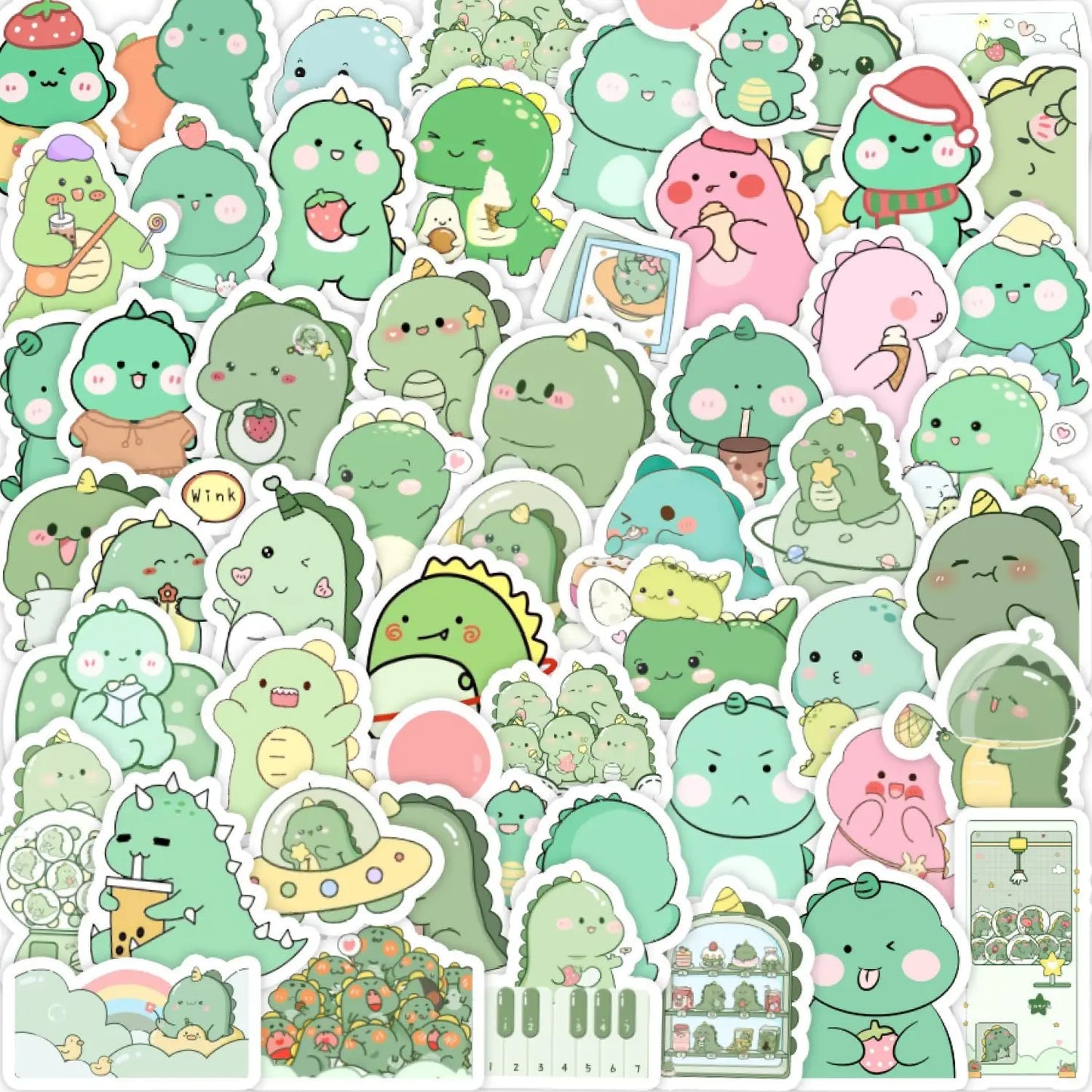50 pieces of cute cartoon dinosaur graffiti stickers, personalized, fashionable and creative DIY trendy stickers, toys, skateboards, suitcases, water cups, popular and exquisite decorative stickers