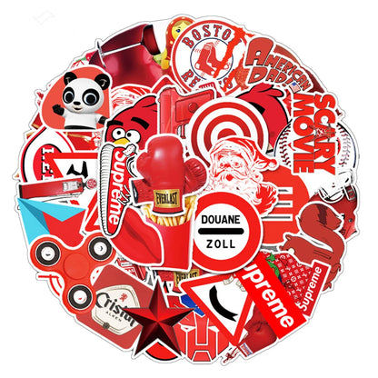 50PCS of red series cartoon graffiti stickers, personalized, fashionable, creative, exquisite and trendy DIY decorative stickers for bags, motorcycles, laptops, cars and popular toys