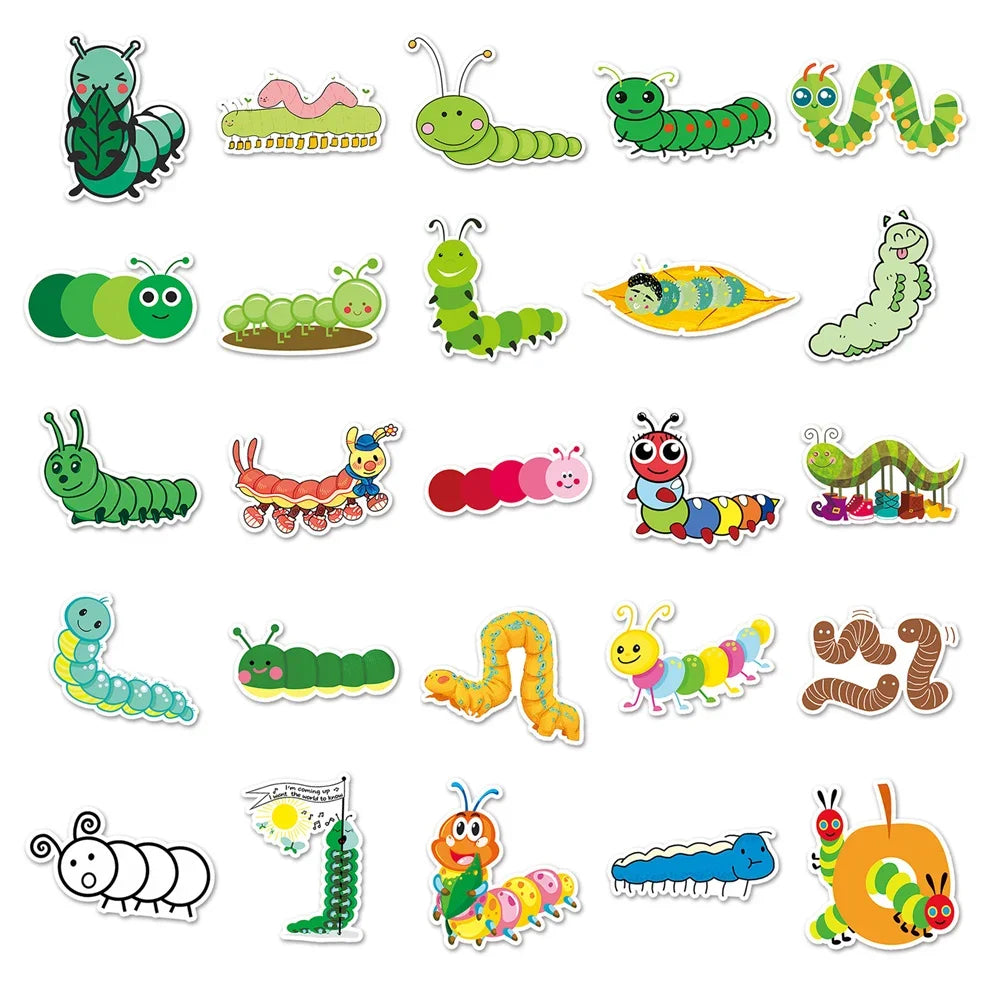 50PCS Cartoon Caterpillar Graffiti Waterproof Sticker Personality Creative Water Cup Refrigerator Guitar Helmet