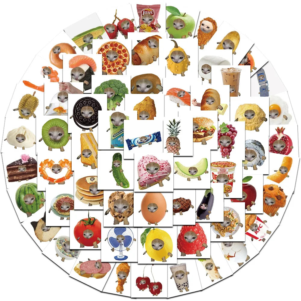 50PCS Funny Meme Cat And Food Cute Graffiti Stickers For Toy Luggage Laptop Ipad Skateboard  Phone Car Stickers Wholesale