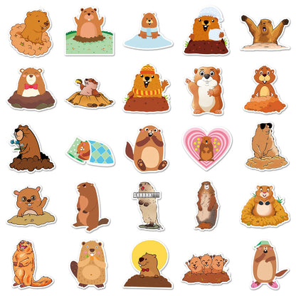 50PCS Cartoon Groundhog Sticker Graffiti Cute Animal Mobile Phone Helmet  Guitar DIY Wall Sticker Toy Decoration