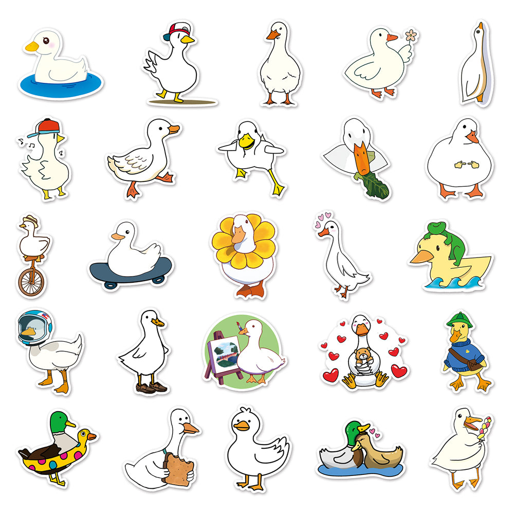 50PCS Cute Duck Doodle Stickers, Cartoon Animal Vinyl Decals for Laptops, Water Bottles, Nursery Decor