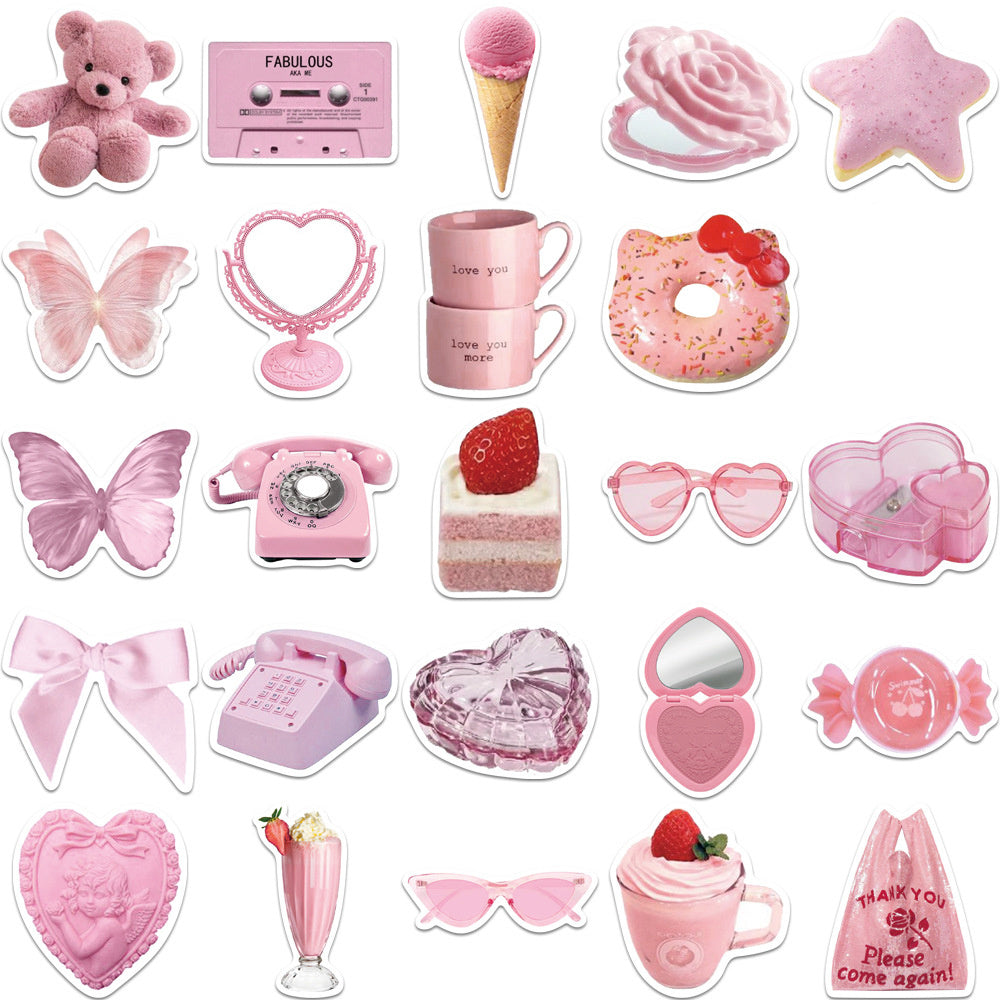 50PCS Kawaii Pink Heart Bear Stickers - Pastel Teddies Doodle Decals for Inner Child Healing Journals, Soft Life Planners & Gentle Rebellion Art Projects