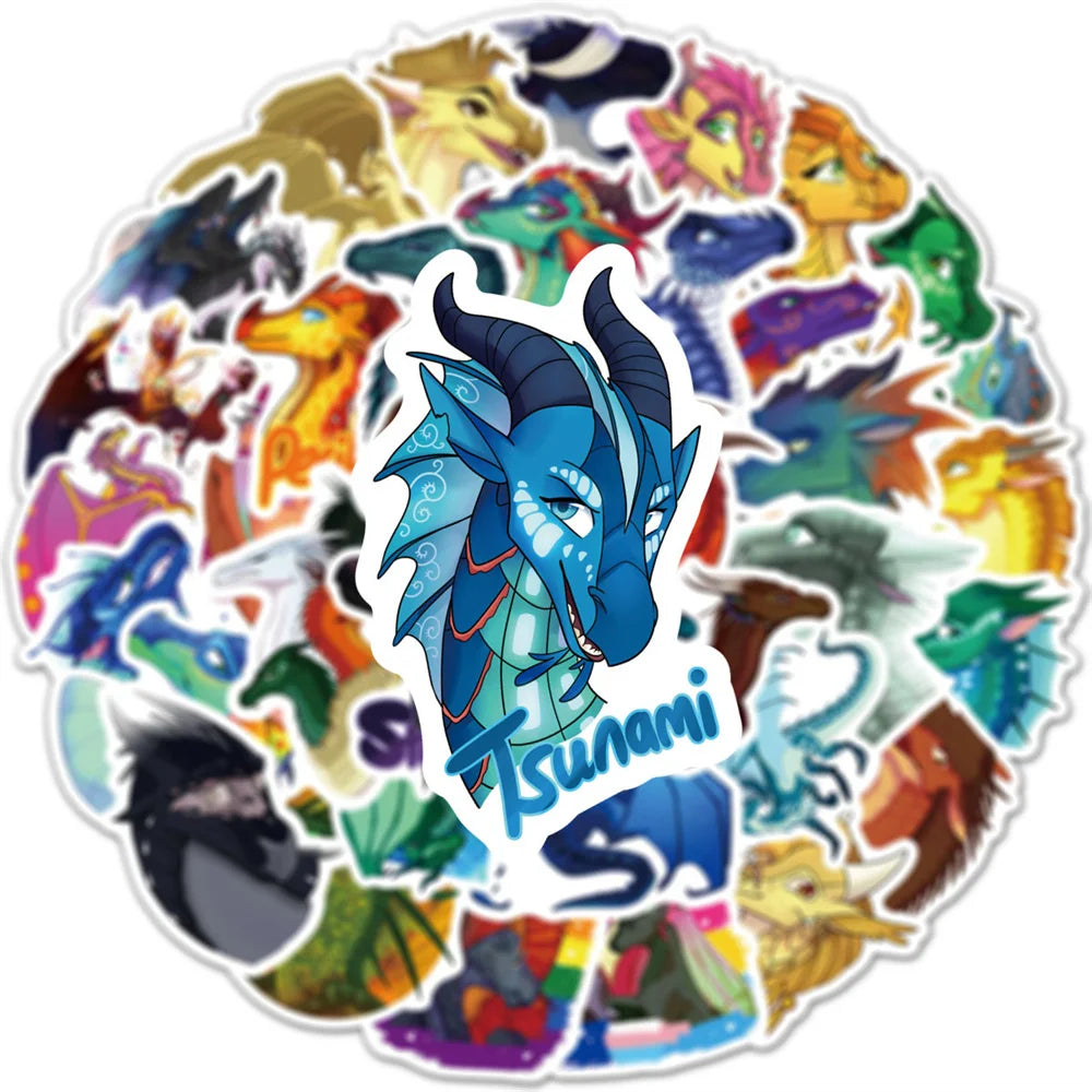 60PCS Firewing Flying Dragon Cartoon Graffiti Stickers Personalized Fashion Creative DIY Exquisite Decorative Decals Toys For Car Trolley Cases Laptop Personalized Guitar Water Cup Popular Stickers