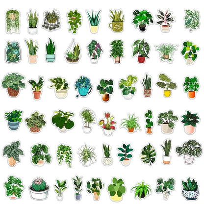 50PCS Green Plant Graffiti Waterproof Sticker Creative Trend Decoration Refrigerator Notebook Skateboard Guitar