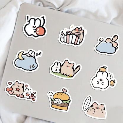 60PCS of cute cartoon cat and rabbit graffiti stickers, personalized, fashionable and creative DIY exquisite decorative stickers, laptop, toy, skateboard, luggage, mobile phone, helmet and popular stickers