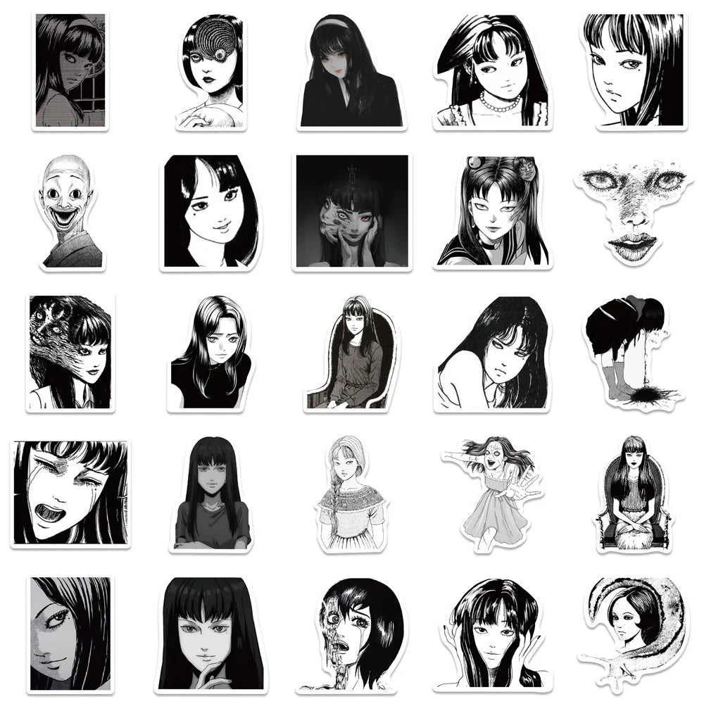 50PCS Japanese Horror Anime Fujiang Girl Graffiti Stickers Ito Junji Suitcase Water Cup Notebook Stickers