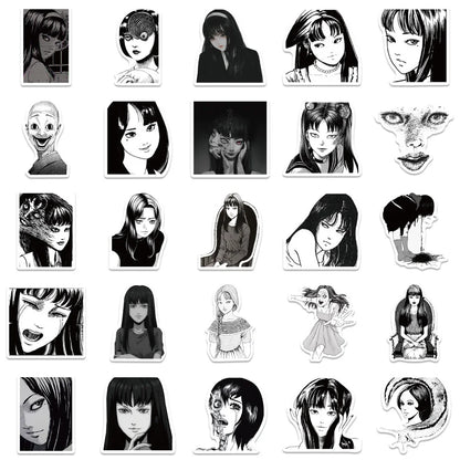 50PCS Japanese Horror Anime Fujiang Girl Graffiti Stickers Ito Junji Suitcase Water Cup Notebook Stickers