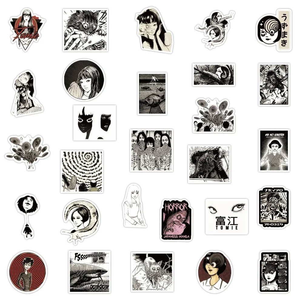 50PCS Japanese Comics Tomoe Ito Junji Graffiti Stickers Waterproof Luggage Laptop Scooter Stickers
