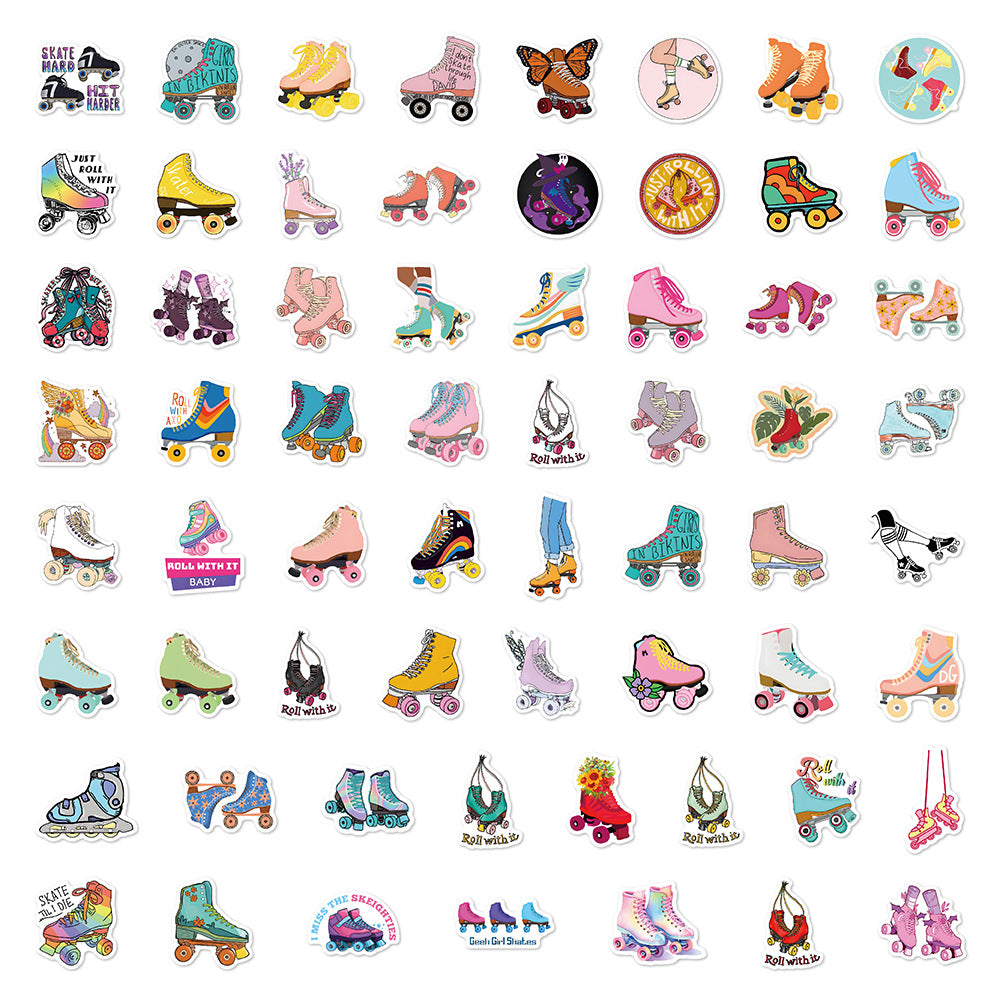 60PCS Retro Roller Skate Doodle Stickers, Vintage Cartoon Decals for Roller Rink Vibes and 80s Nostalgia