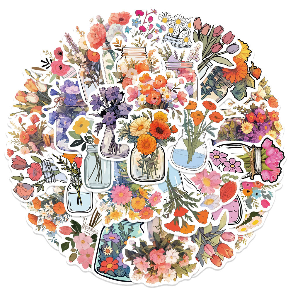 50PCS Florilegium Stickers - Botanical Poetry Decals for Wunderkammer Journals, Pressed Flower Archives & Secret Garden Ephemera