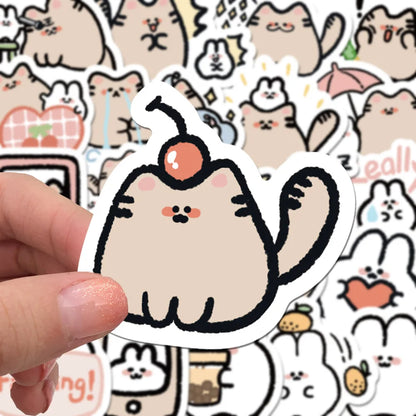 60PCS of cute cartoon cat and rabbit graffiti stickers, personalized, fashionable and creative DIY exquisite decorative stickers, laptop, toy, skateboard, luggage, mobile phone, helmet and popular stickers