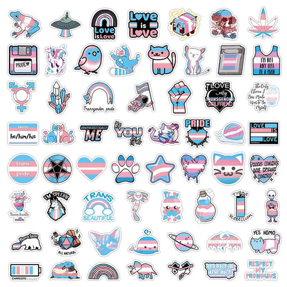 60PCS of transgender pride cartoon graffiti stickers, personalized, fashionable, creative and exquisite trend decorative decal toys, skateboards, mugs, helmets, guitars and popular stickers